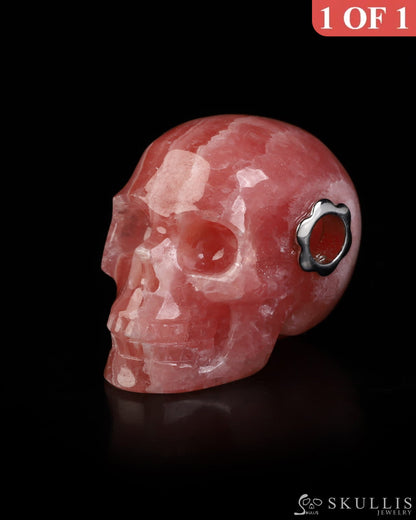 Skullis Signature Rhodochrosite Gem Skull Pendant or Necklace Hand Carved for Women & Men - ZR19800579 Skull Pendants
