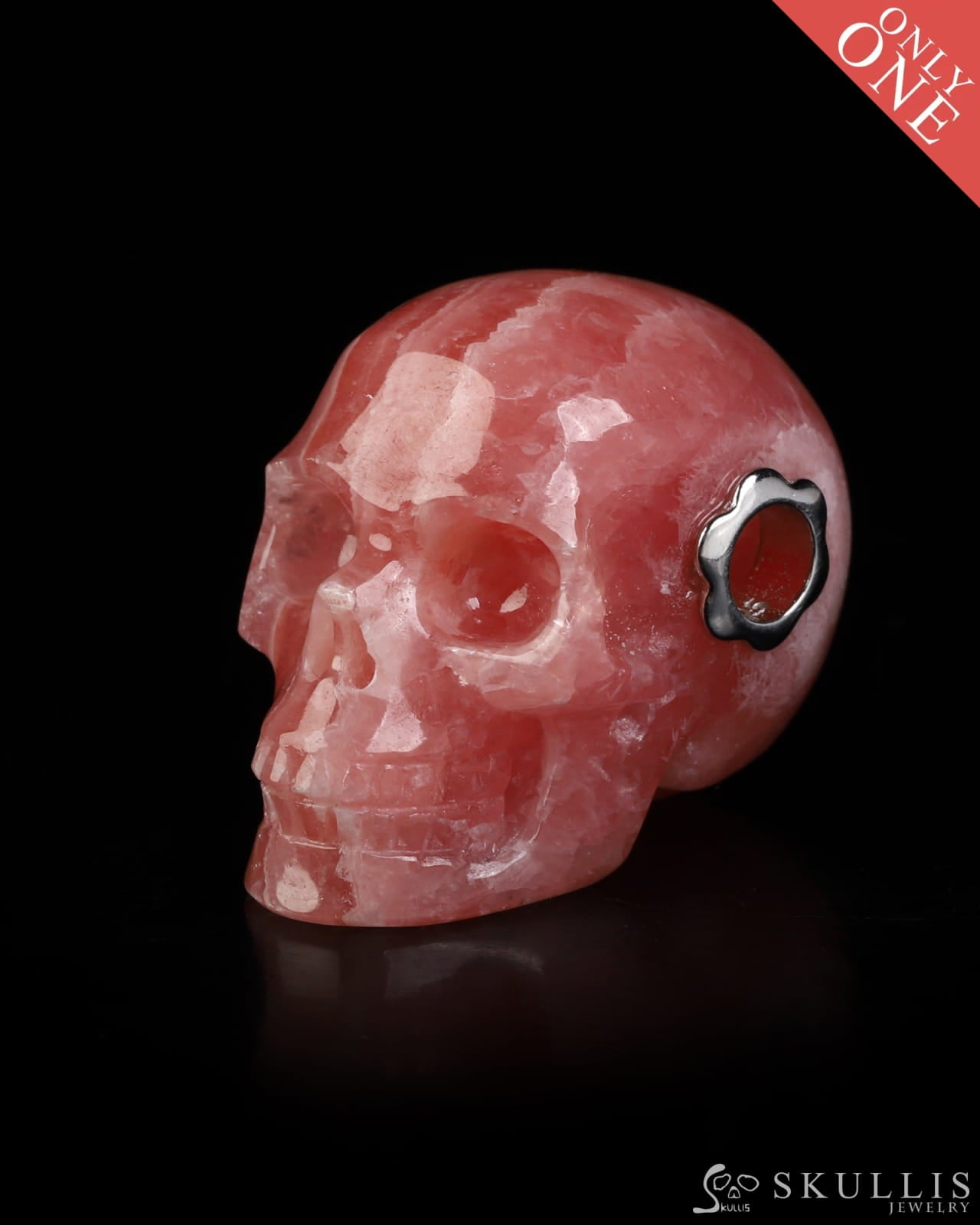 Skullis Signature Rhodochrosite Gem Skull Pendant or Necklace Hand Carved for Women & Men - ZR19800579 Skull Pendants