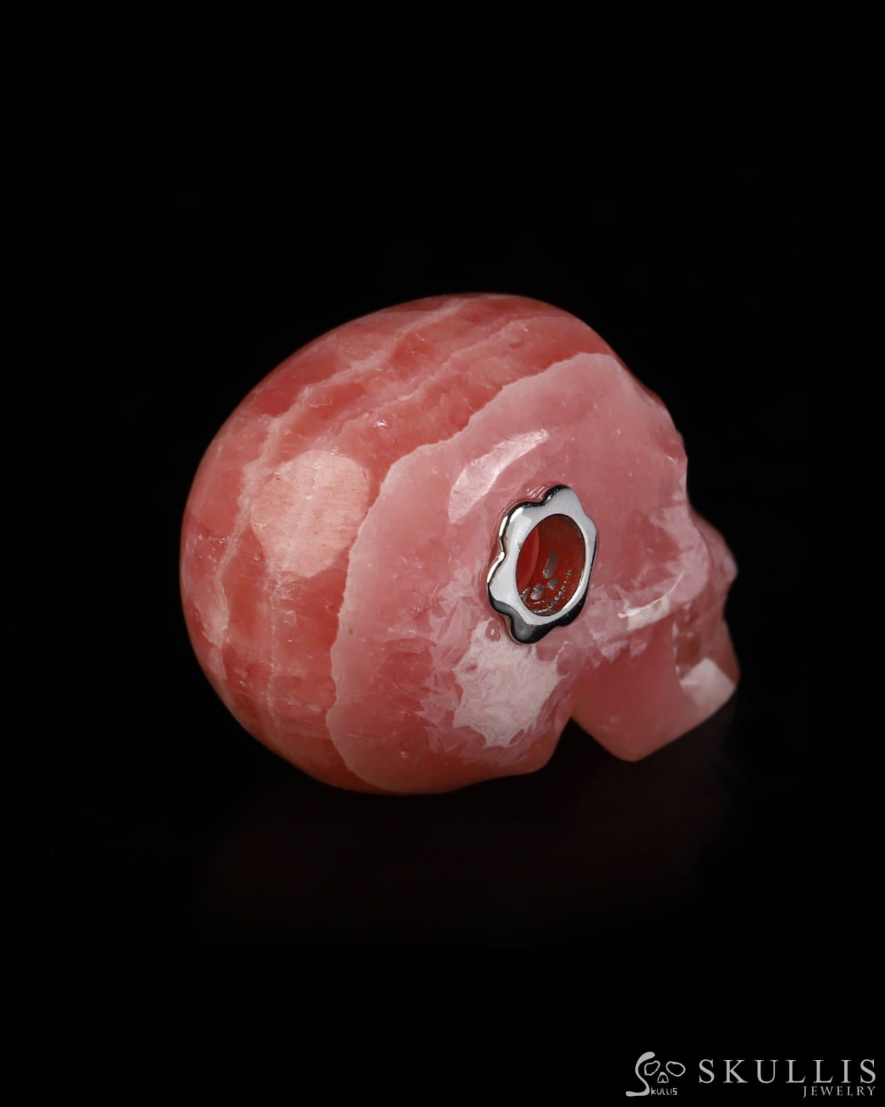 Skullis Signature Rhodochrosite Gem Skull Pendant or Necklace Hand Carved for Women & Men - ZR19800579 Skull Pendants