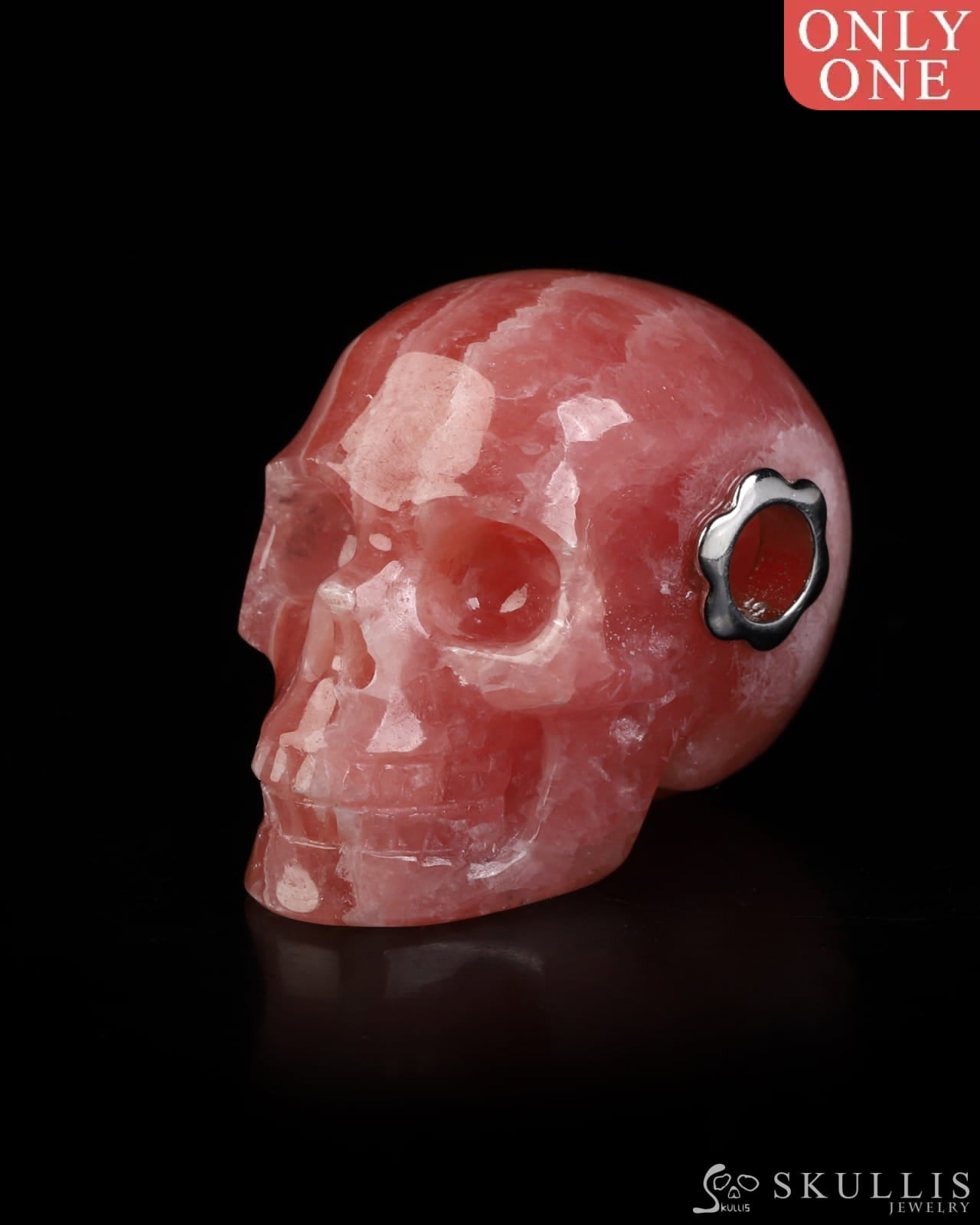 Skullis Signature Rhodochrosite Gem Skull Pendant or Necklace Hand Carved for Women & Men - ZR19800579 Skull Pendants