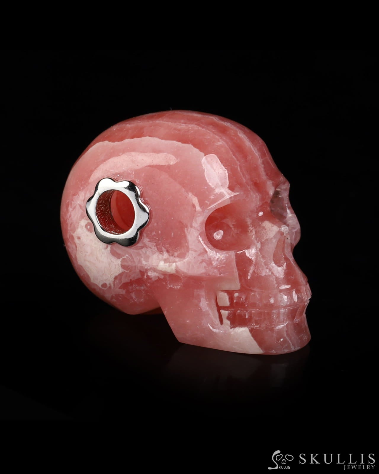 Skullis Signature Rhodochrosite Gem Skull Pendant or Necklace Hand Carved for Women & Men - ZR19800579 Skull Pendants