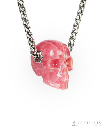Skullis Signature Rhodochrosite Gem Skull Pendant or Necklace Hand Carved for Women & Men - ZR19900191 Skull Pendants