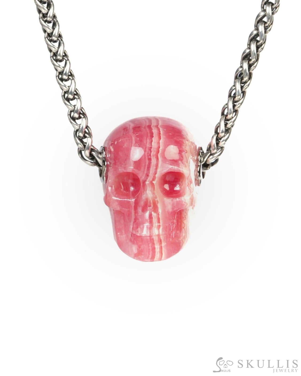 Skullis Signature Rhodochrosite Gem Skull Pendant or Necklace Hand Carved for Women & Men - ZR19900191 Skull Pendants