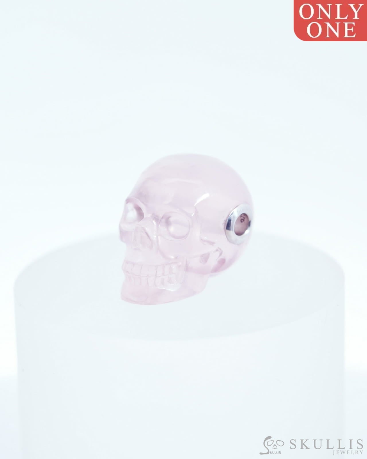 Skullis Signature Rose Quartz Gem Skull Pendant Or Necklace Hand Carved Sterling Silver 925 Chain