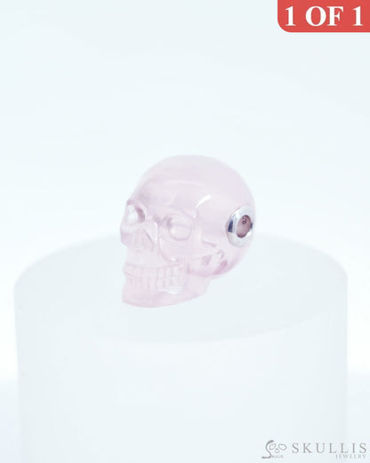 Skullis Signature Rose Quartz Gem Skull Pendant Or Necklace Hand Carved Sterling Silver 925 Chain