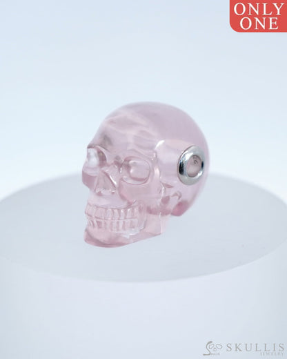 Skullis Signature Rose Quartz Gem Skull Pendant Or Necklace Hand Carved Sterling Silver 925 Chain