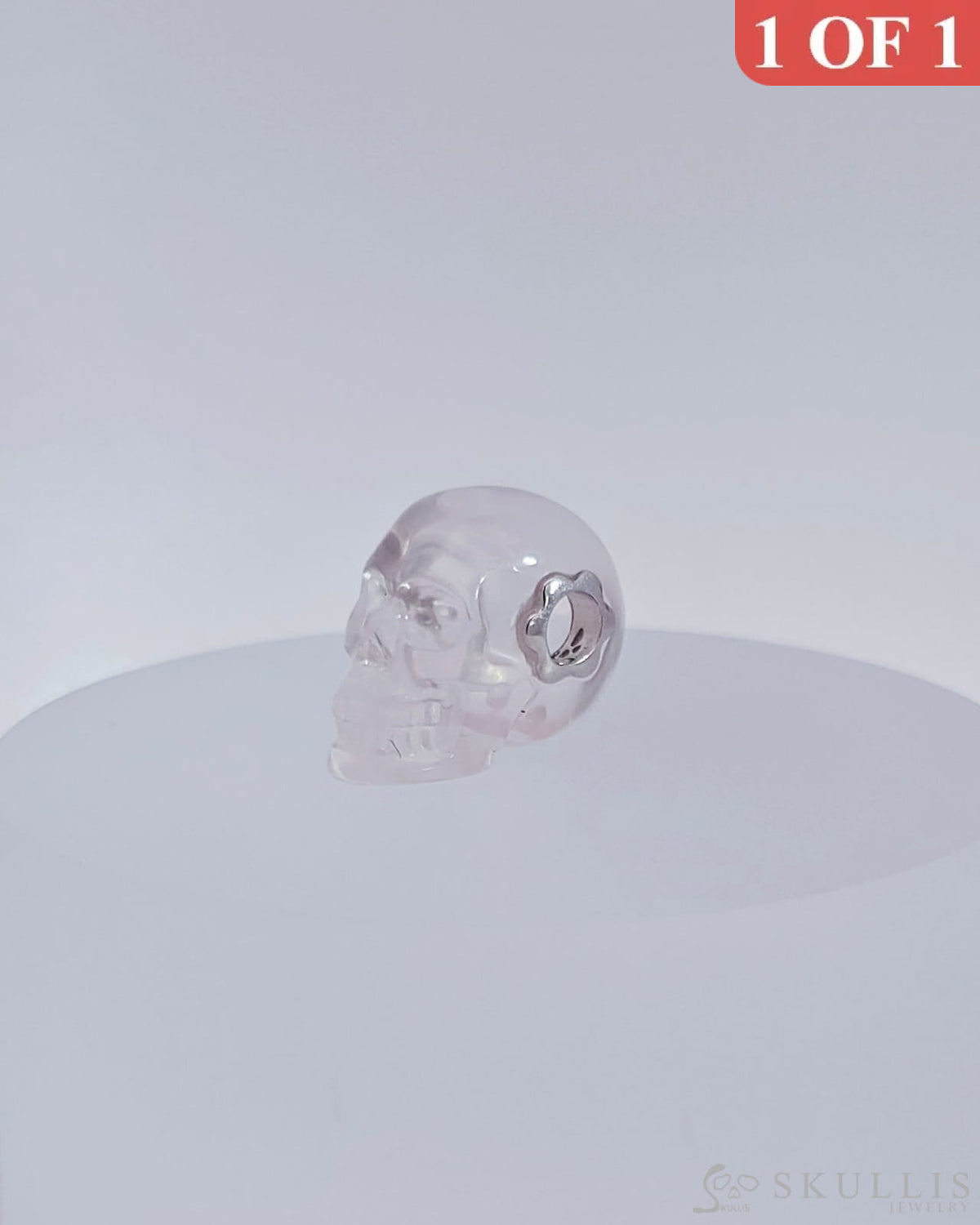 Gem Skull Pendant Necklace Of Milky Quartz Crystal Carved Skull With Detachable Silver Jaw