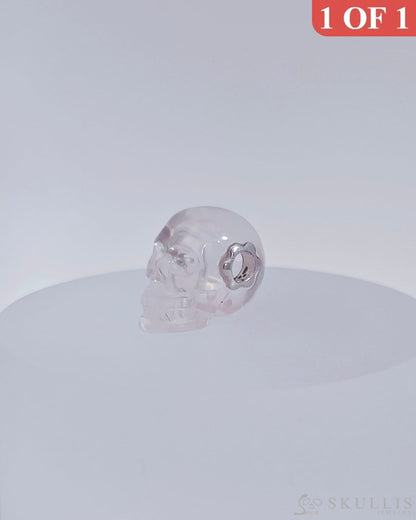 Gem Skull Pendant Necklace Of Milky Quartz Crystal Carved Skull With Detachable Silver Jaw