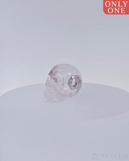 Gem Skull Pendant Necklace Of Milky Quartz Crystal Carved Skull With Detachable Silver Jaw