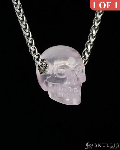Skullis Signature Rose Quartz Gem Skull Pendant or Necklace Hand Carved for Women & Men - ZR19900189 Skull Pendants