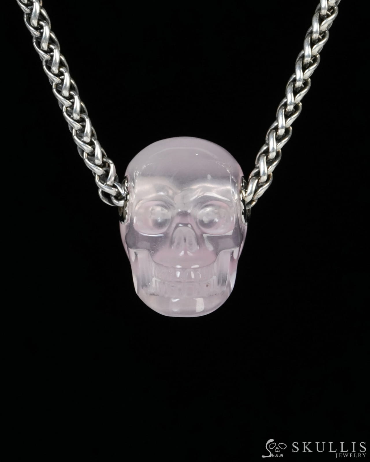 Skullis Signature Rose Quartz Gem Skull Pendant or Necklace Hand Carved for Women & Men - ZR19900189 Skull Pendants