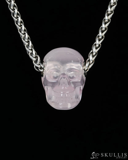Skullis Signature Rose Quartz Gem Skull Pendant or Necklace Hand Carved for Women & Men - ZR19900189 Skull Pendants