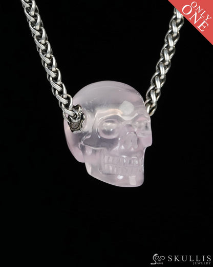 Skullis Signature Rose Quartz Gem Skull Pendant or Necklace Hand Carved for Women & Men - ZR19900189 Skull Pendants