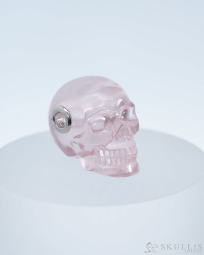 Skullis Signature Rose Quartz Gem Skull Pendant Or Necklace Hand Carved Sterling Silver 925 Chain