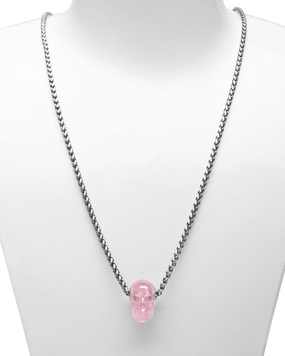 Gem Skull Pendant Necklace Of Rose Quartz Carved Skull Pendants