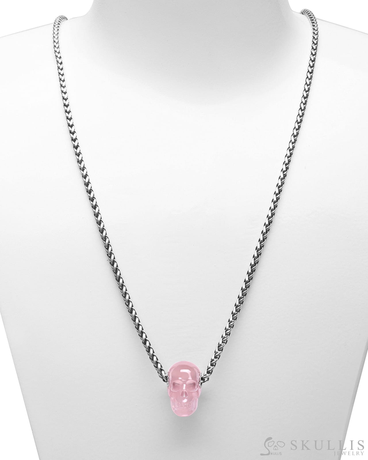 Gem Skull Pendant Necklace Of Rose Quartz Carved Skull Pendants