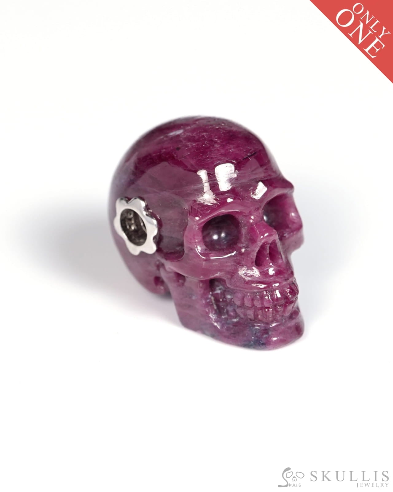 Skullis Signature Ruby Gem Skull Pendant or Necklace Hand Carved for Women & Men - ZR19900068 Skull Pendants