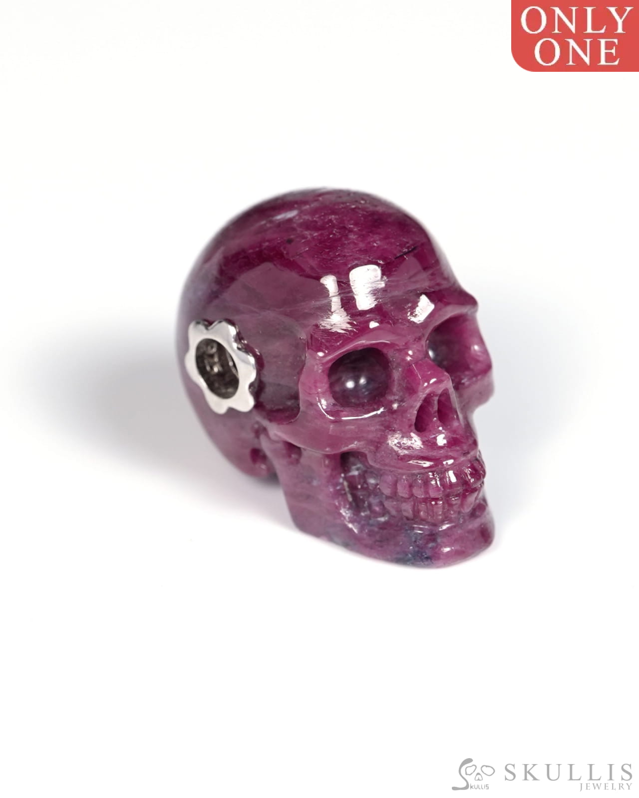 Skullis Signature Ruby Gem Skull Pendant or Necklace Hand Carved for Women & Men - ZR19900068 Skull Pendants