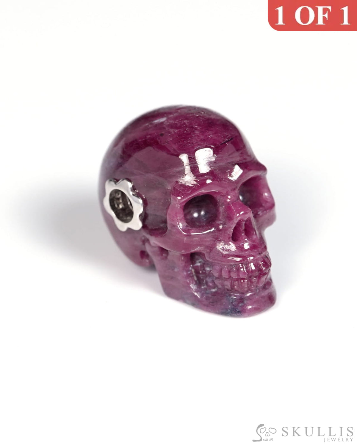 Skullis Signature Ruby Gem Skull Pendant or Necklace Hand Carved for Women & Men - ZR19900068 Skull Pendants