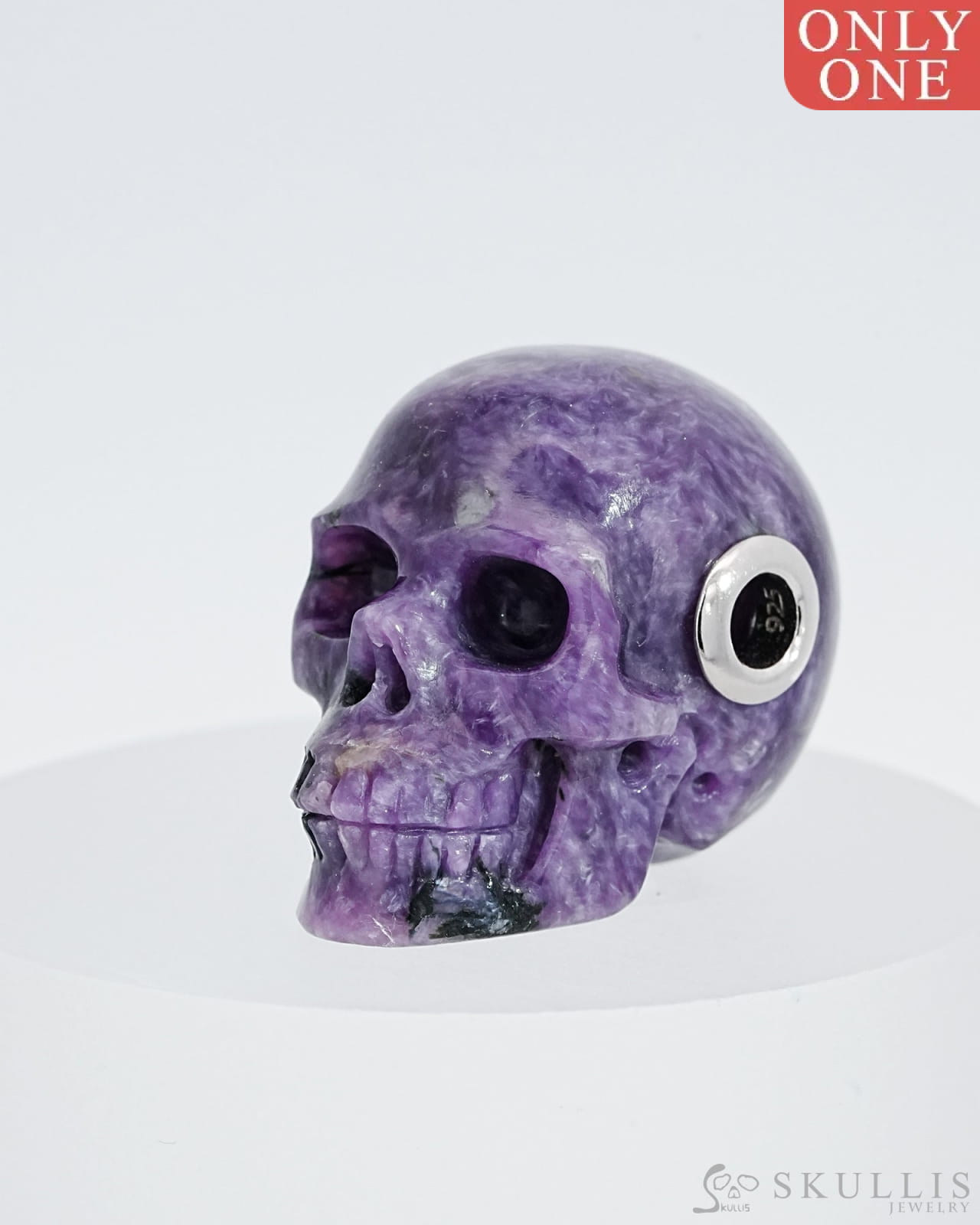 Skullis Signature Russian Charoite Gem Skull Pendant Or Necklace Hand Carved Sterling Silver 925