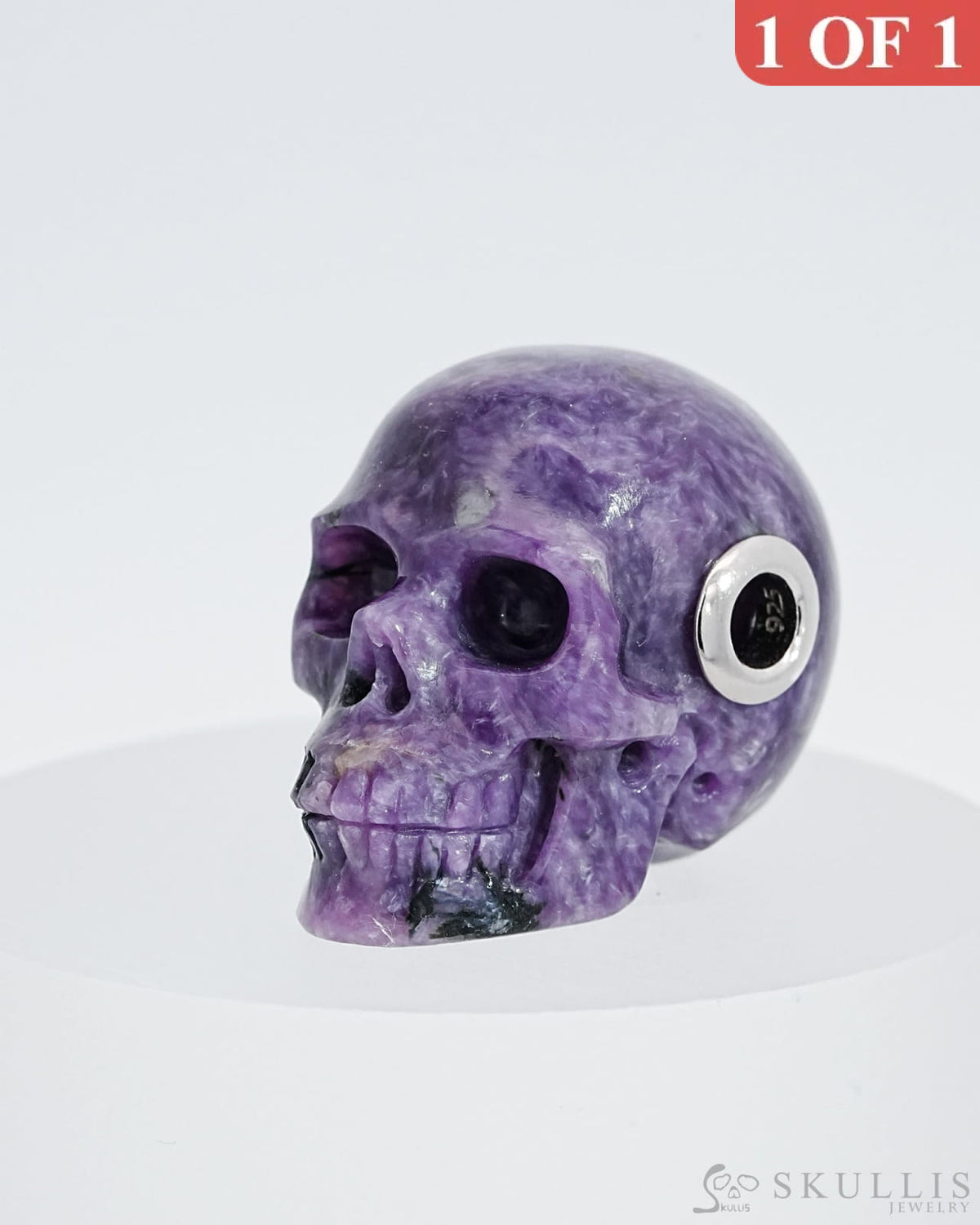 Skullis Signature Russian Charoite Gem Skull Pendant Or Necklace Hand Carved Sterling Silver 925