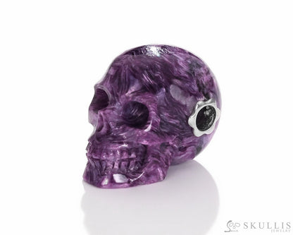 Skullis Signature Russian Charoite Gem Skull Pendant Or Necklace Hand Carved Sterling Silver 925