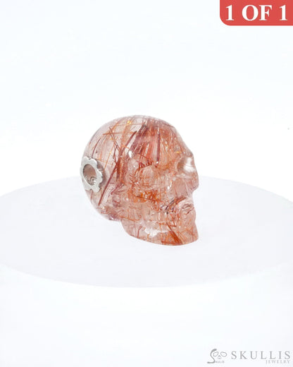 Skullis Signature Rutilated Quartz Rock Crystal Gem Skull Pendant or Necklace Hand Carved Sterling Silver 925 Chain for