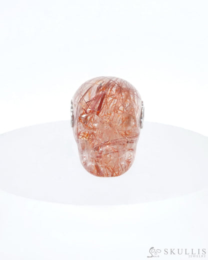 Skullis Signature Rutilated Quartz Rock Crystal Gem Skull Pendant or Necklace Hand Carved Sterling Silver 925 Chain for