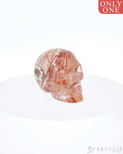 Skullis Signature Rutilated Quartz Rock Crystal Gem Skull Pendant or Necklace Hand Carved Sterling Silver 925 Chain for