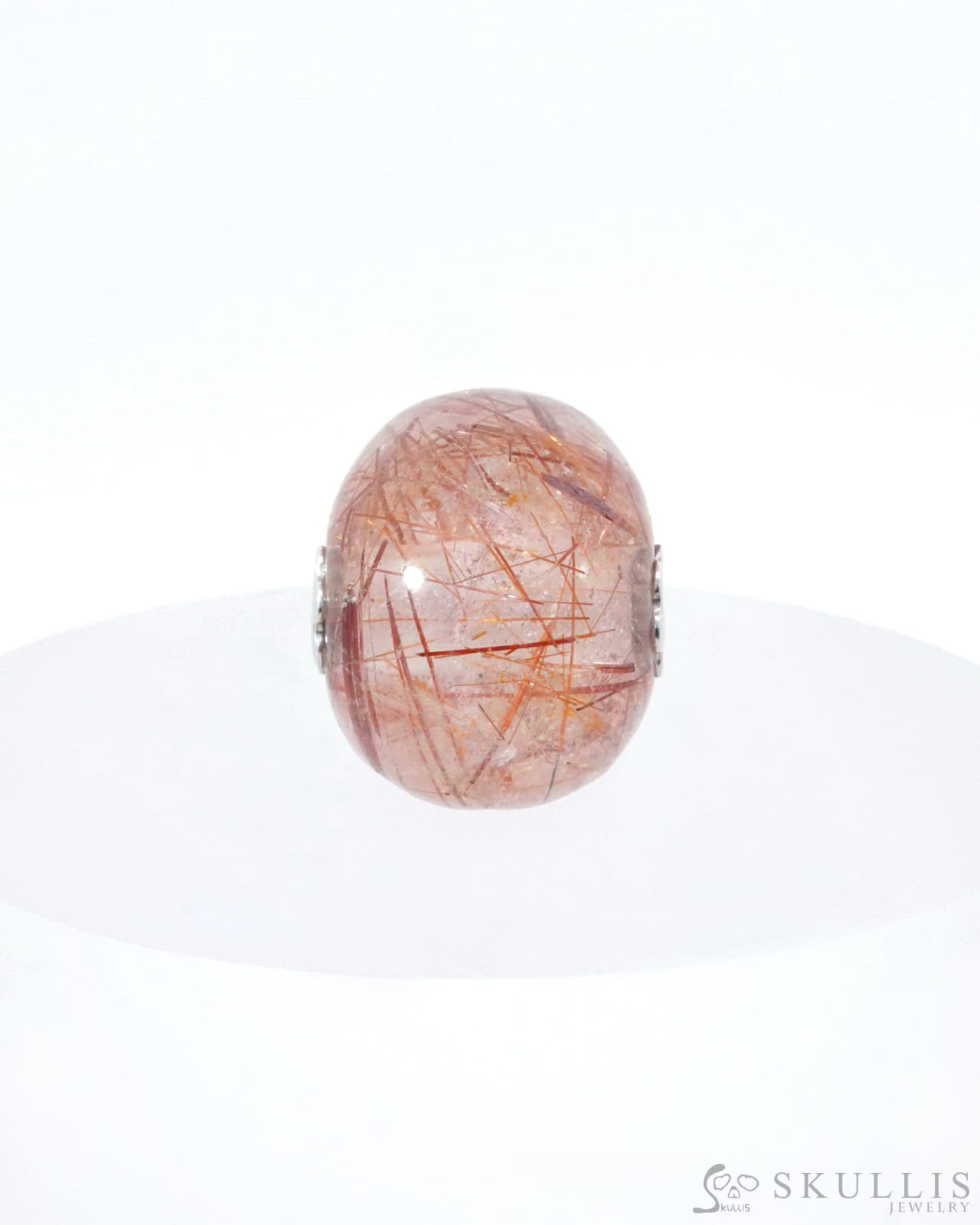 Skullis Signature Rutilated Quartz Rock Crystal Gem Skull Pendant or Necklace Hand Carved Sterling Silver 925 Chain for