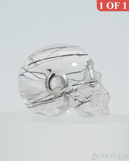 Skullis Signature Rutilated Quartz Rock Crystal Gem Skull Pendant Or Necklace Hand Carved Sterling