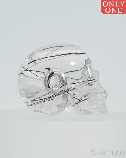 Skullis Signature Rutilated Quartz Rock Crystal Gem Skull Pendant Or Necklace Hand Carved Sterling