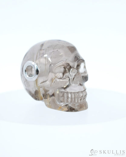 Skullis Signature Rutilated Quartz Rock Crystal Gem Skull Pendant or Necklace Hand Carved for Women & Men - 9800222