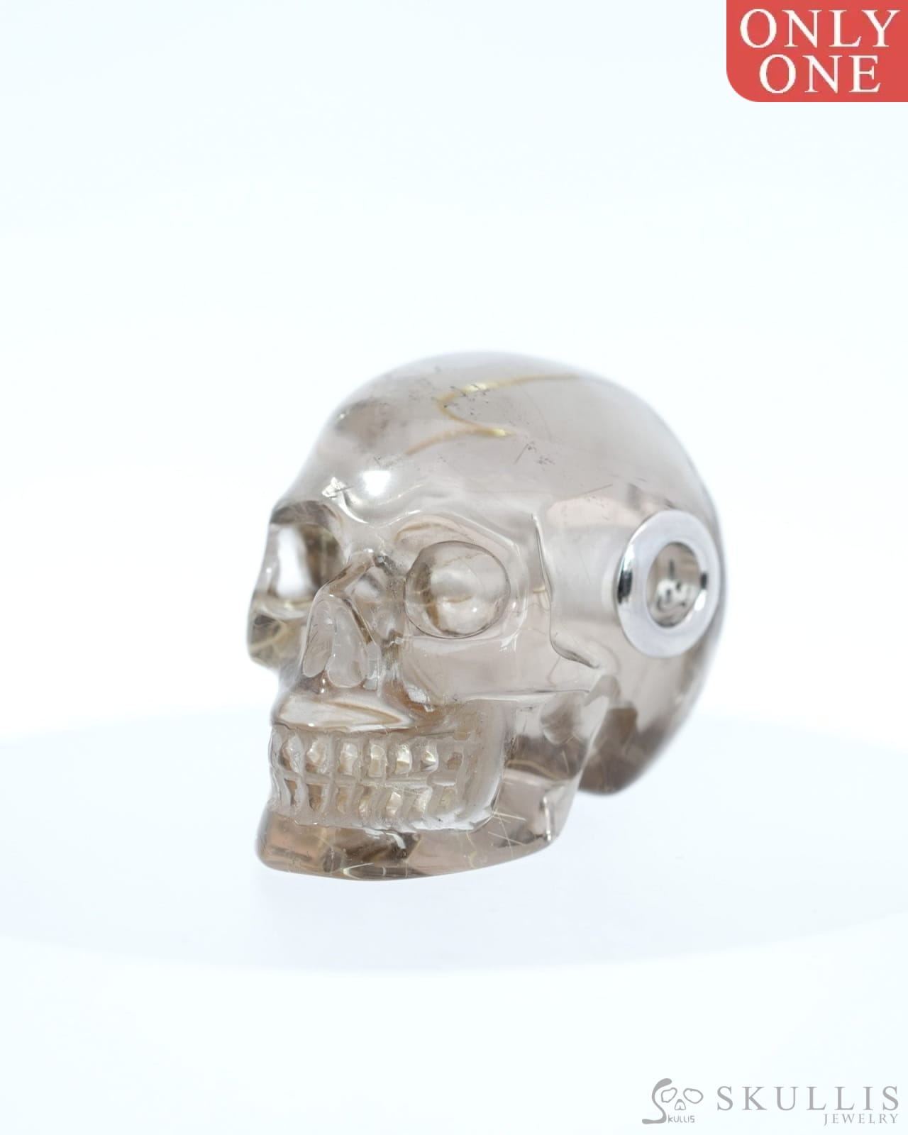 Skullis Signature Rutilated Quartz Rock Crystal Gem Skull Pendant or Necklace Hand Carved for Women & Men - 9800222