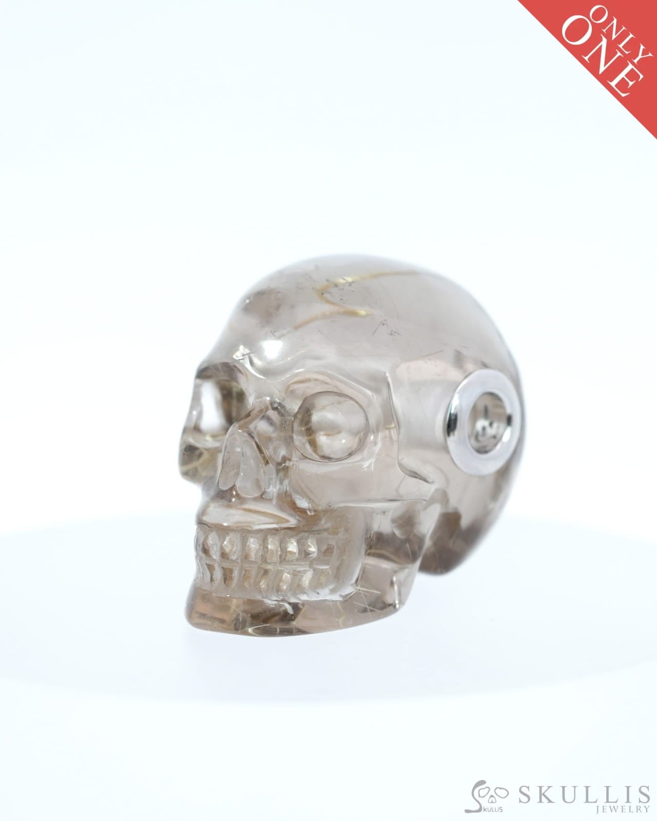 Skullis Signature Rutilated Quartz Rock Crystal Gem Skull Pendant or Necklace Hand Carved for Women & Men - 9800222