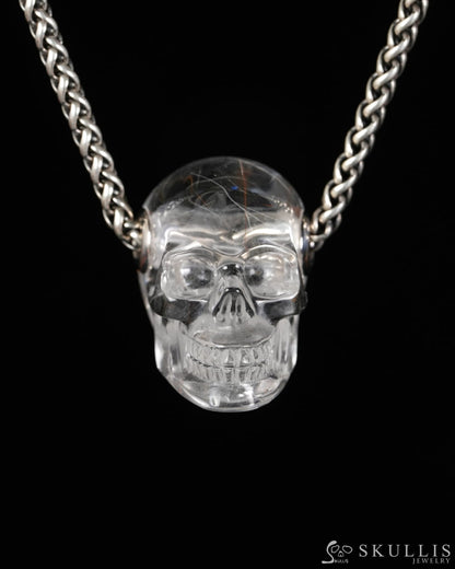 Skullis Signature Rutilated Quartz Rock Crystal Gem Skull Pendant or Necklace Hand Carved for Women & Men - 9900606