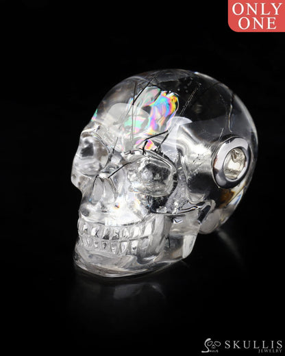 Skullis Signature Rutilated Quartz Rock Crystal Gem Skull Pendant or Necklace Hand Carved for Women & Men - ZR19800578