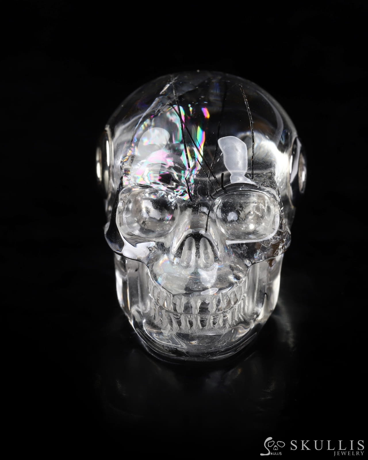 Skullis Signature Rutilated Quartz Rock Crystal Gem Skull Pendant or Necklace Hand Carved for Women & Men - ZR19800578