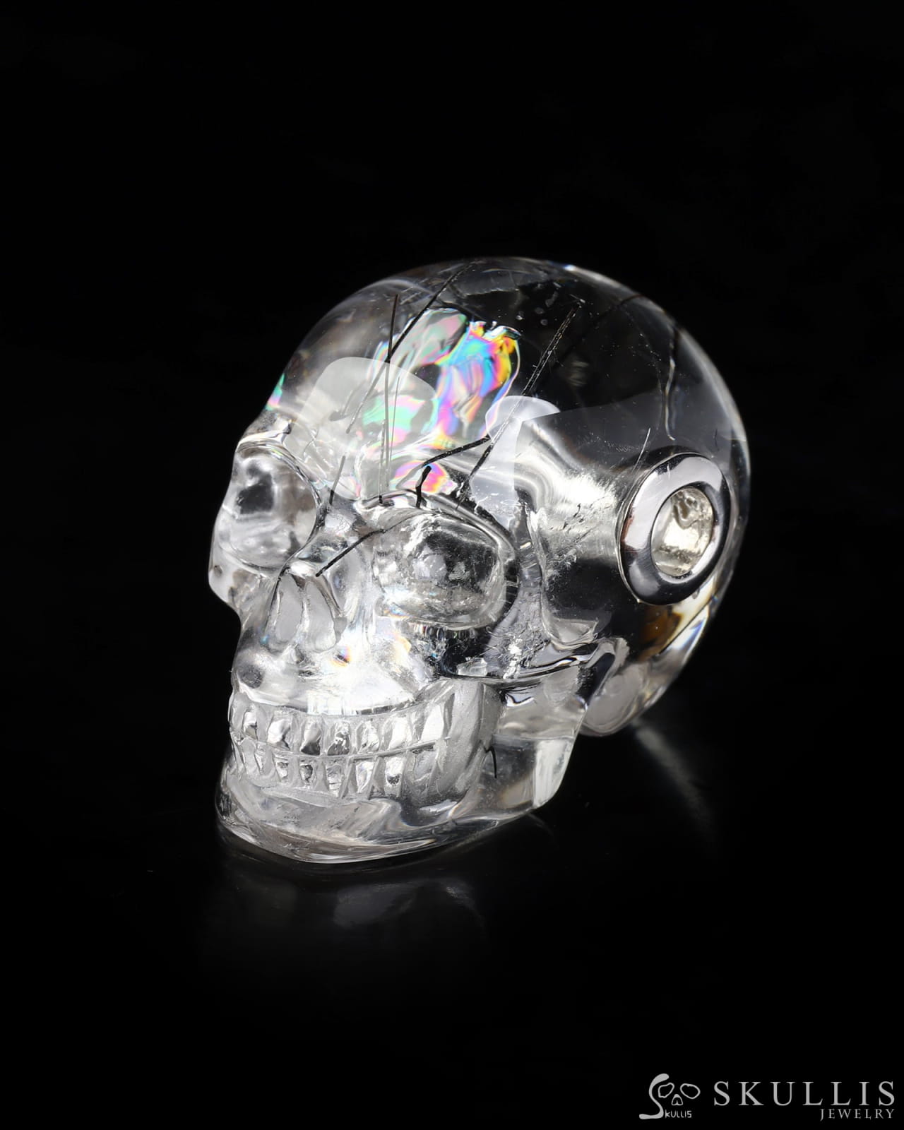Skullis Signature Rutilated Quartz Rock Crystal Gem Skull Pendant or Necklace Hand Carved for Women & Men - ZR19800578