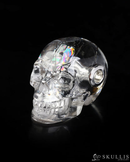 Skullis Signature Rutilated Quartz Rock Crystal Gem Skull Pendant or Necklace Hand Carved for Women & Men - ZR19800578