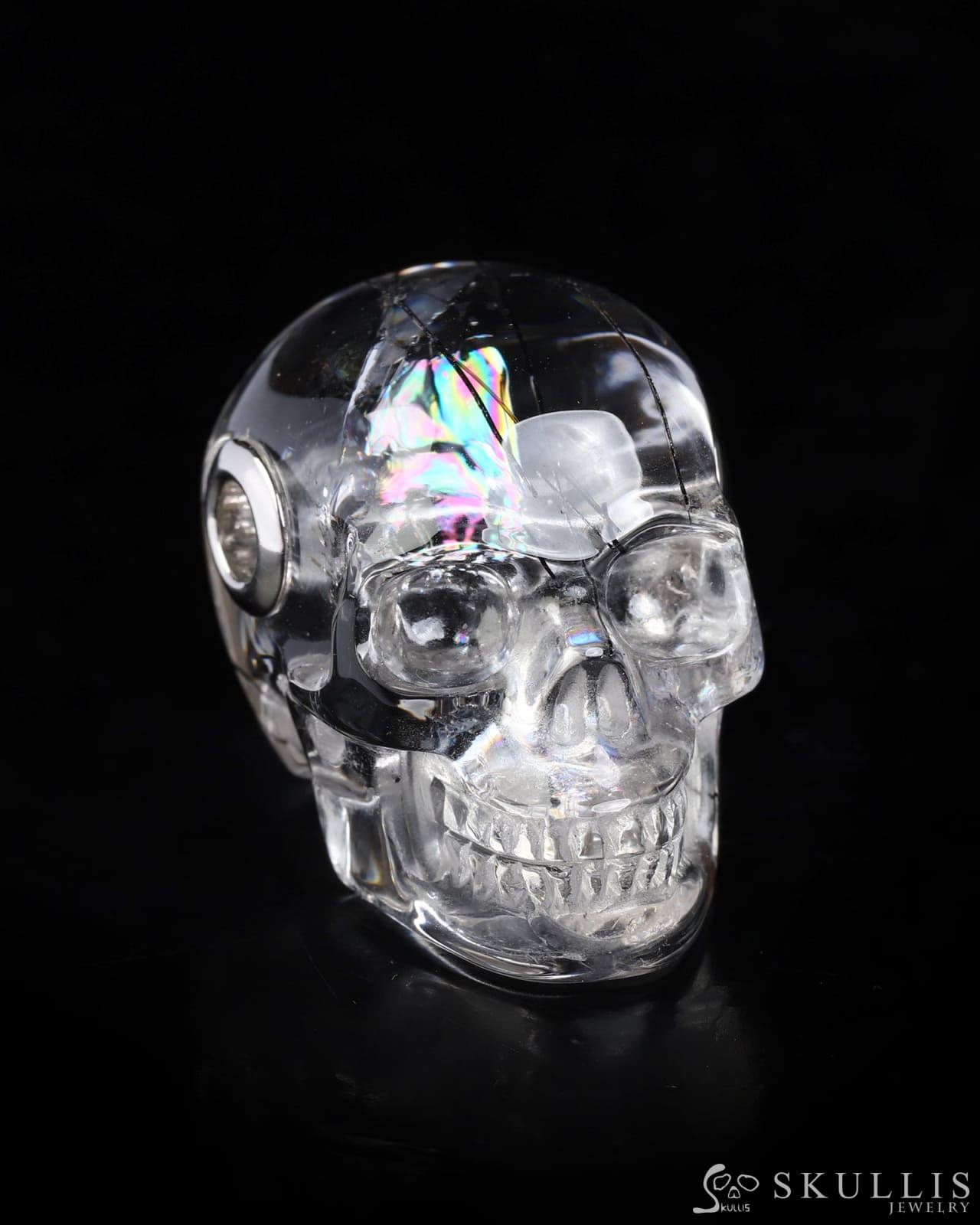 Skullis Signature Rutilated Quartz Rock Crystal Gem Skull Pendant or Necklace Hand Carved for Women & Men - ZR19800578