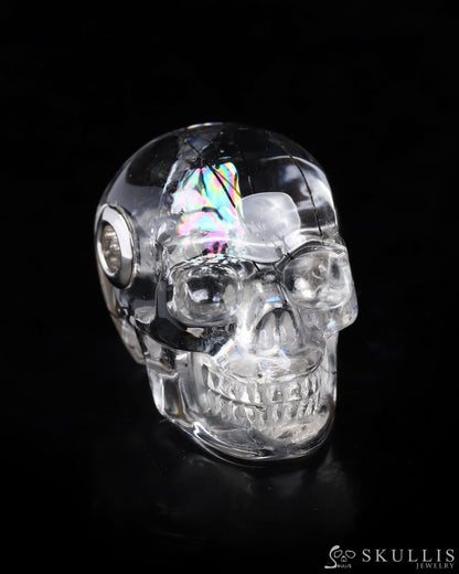 Skullis Signature Rutilated Quartz Rock Crystal Gem Skull Pendant or Necklace Hand Carved for Women & Men - ZR19800578