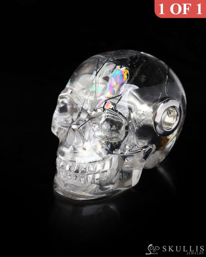 Skullis Signature Rutilated Quartz Rock Crystal Gem Skull Pendant or Necklace Hand Carved for Women & Men - ZR19800578