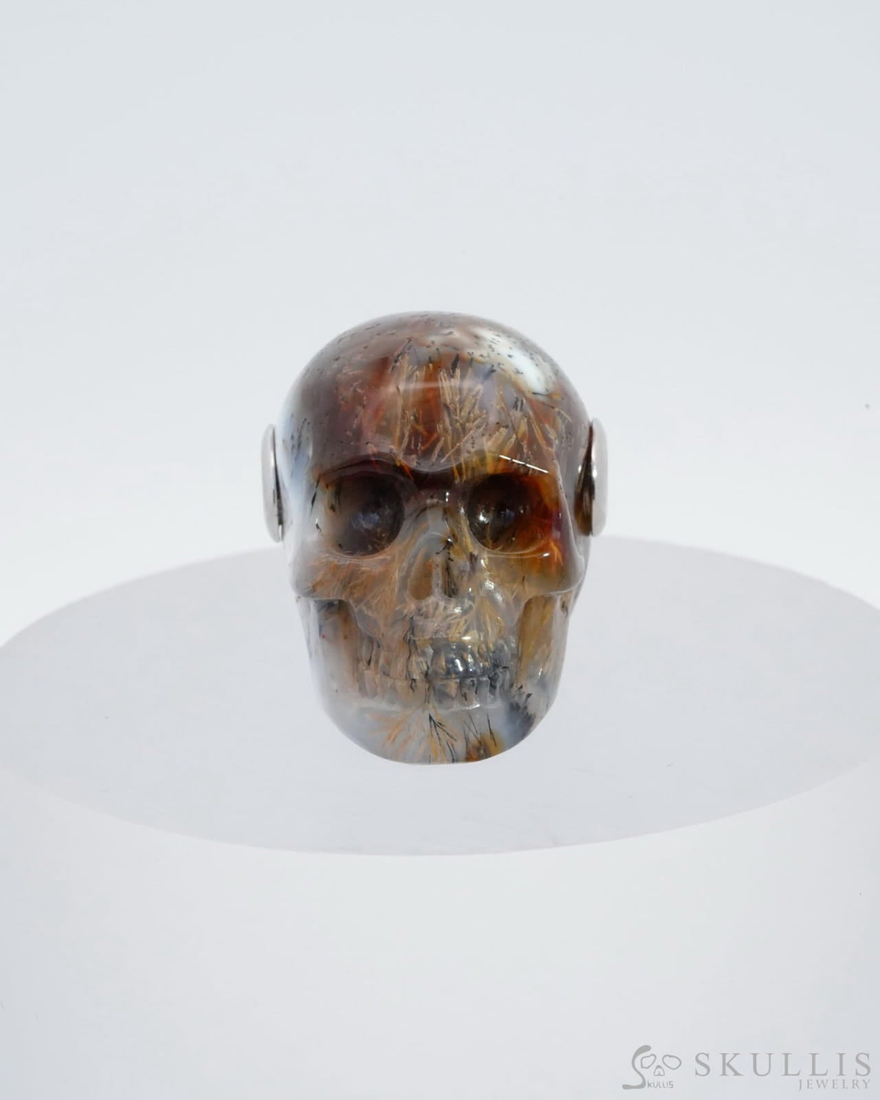 Skullis Signature Sagenitic Agate Gem Skull Pendant Or Necklace Hand Carved Sterling Silver 925