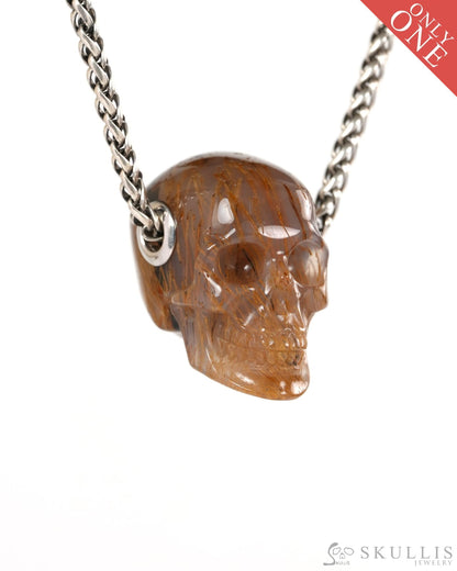 Skullis Signature Sagenitic Agate Gem Skull Pendant or Necklace Hand Carved for Women & Men - 9900263 - Skull Pendants