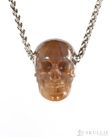 Skullis Signature Sagenitic Agate Gem Skull Pendant or Necklace Hand Carved for Women & Men - 9900263 - Skull Pendants