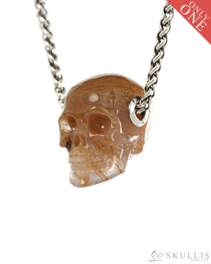 Skullis Signature Sagenitic Agate Gem Skull Pendant or Necklace Hand Carved for Women & Men - 9900429 - Skull Pendants