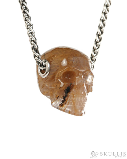 Skullis Signature Sagenitic Agate Gem Skull Pendant or Necklace Hand Carved for Women & Men - 9900429 - Skull Pendants