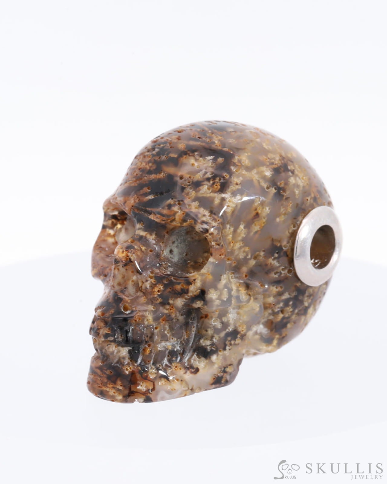 Gem Skull Of Sagenitic Agate Carved Realistic Pendants