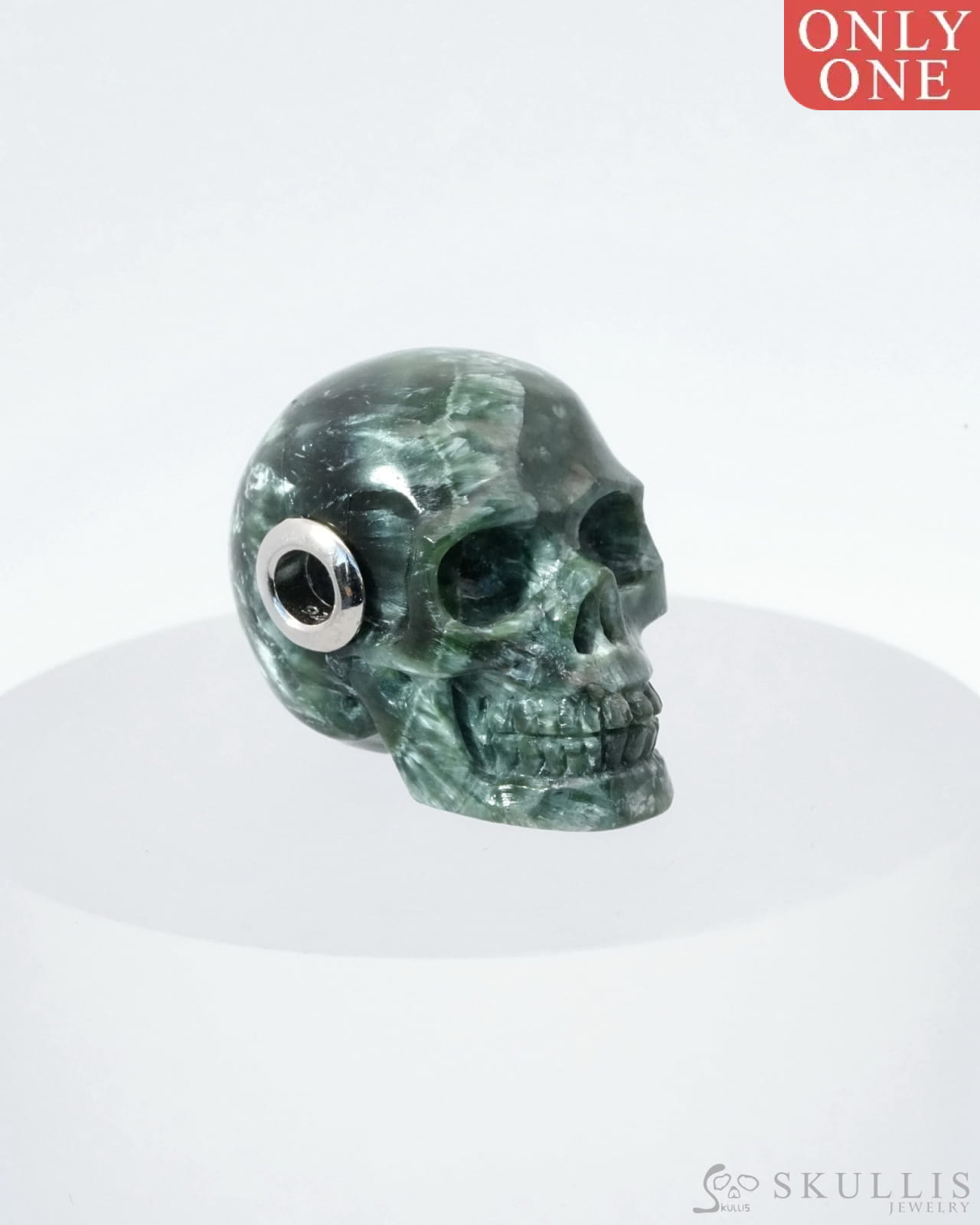 Skullis Signature Seraphinite Gem Skull Pendant Or Necklace Hand Carved Sterling Silver 925 Chain